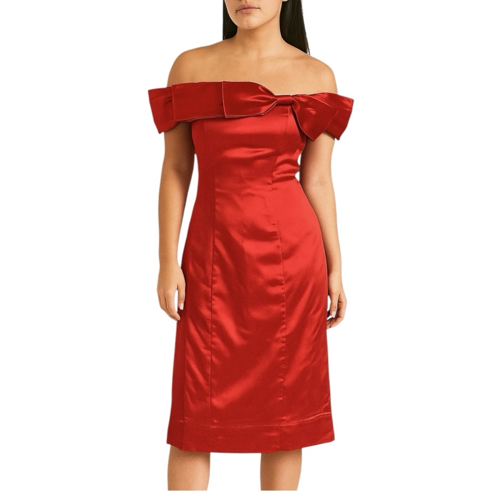 PHOEBE‎ COUTURE Red Satin Bow Detail Dress. Size 4